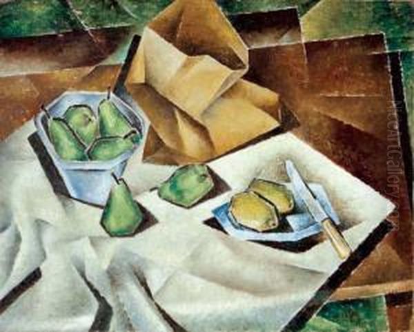 Pears And Lemons Oil Painting by Bertram Richard Brooker