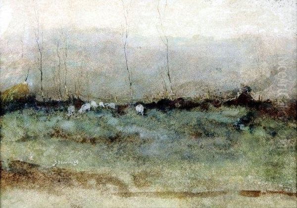 Paysage Avec Moutons Oil Painting by Jules Brouwers