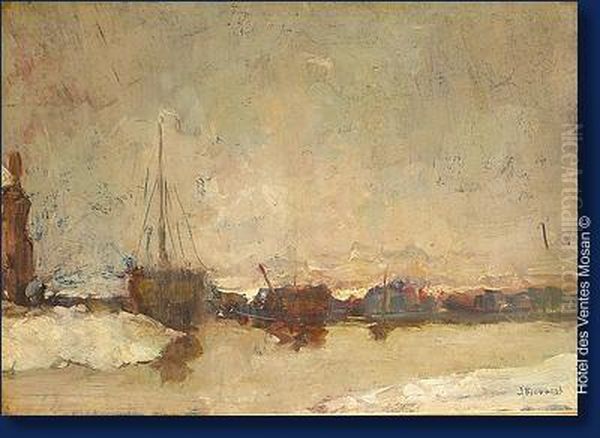 Bateaux Sur Le Fleuve Oil Painting by Jules Brouwers