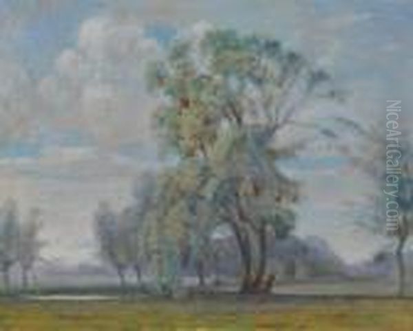 Trees In A Landscape Oil Painting by John Alfred Arnesby Brown