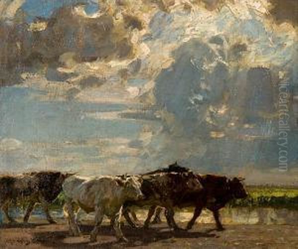 Cattle On A Track Oil Painting by John Alfred Arnesby Brown