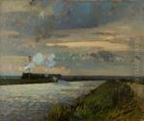 Beside The Cut, Haddiscoe Oil Painting by John Alfred Arnesby Brown