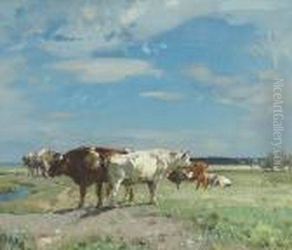 Silvery Morning On The Marshes Oil Painting by John Alfred Arnesby Brown