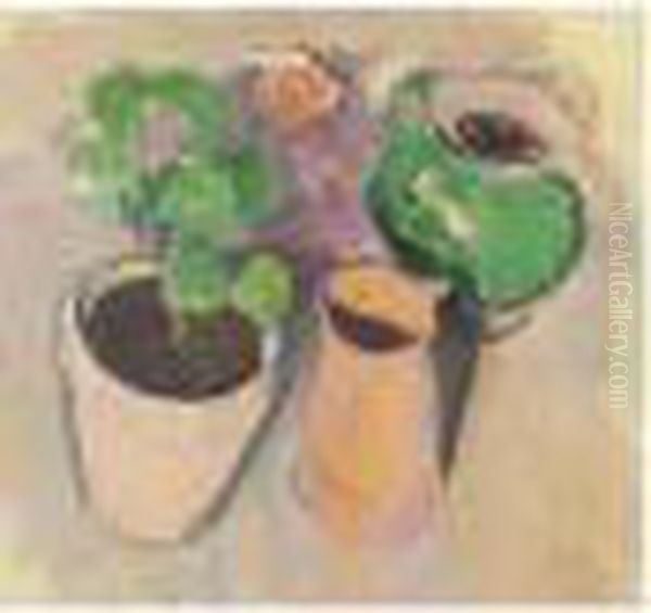 Still Life With Flower Pot And Vases Oil Painting by Patrick Henry Bruce