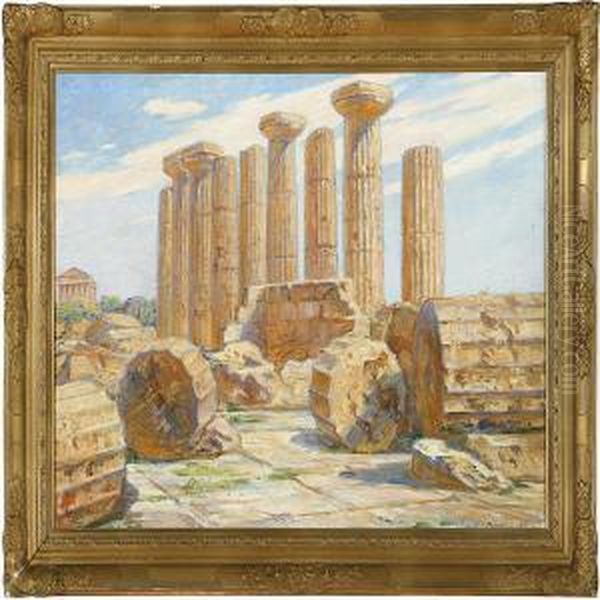 Herculestemplet I Girgenti Oil Painting by Carl Budtz-Moller