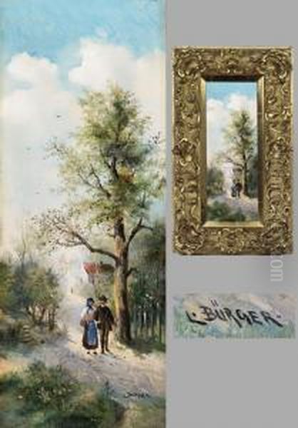 Jager Und Magd In Sommerlicher Dorflandschaft Oil Painting by Lothar Burger
