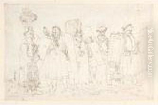 Five Men In Hungarian Costumes, Carrying Shields Oil Painting by Hans I Burgkmair