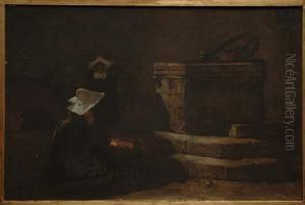Cistercian Nuns By A Well Oil Painting by Vincenzo Cabianca