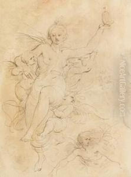 Femme Et Putti Oil Painting by Giuseppe Cades