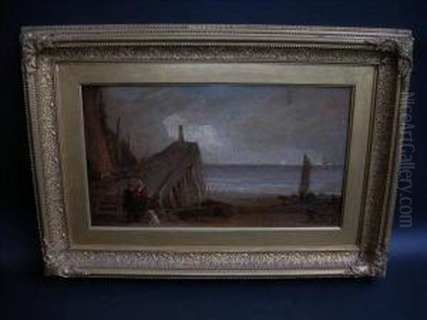 Follower Of Sir Augustus Wall Callcott A Moment By The Pier Oil On Canvas 23cm X 42cm Oil Painting by Sir Augustus Wall Callcott