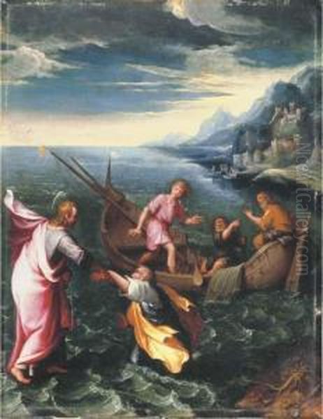 Christ Walking On The Water Oil Painting by Denys Calvaert