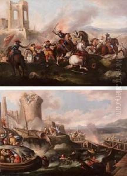Battaglia Nei Pressi Di Una Fortificazione Oil Painting by Antonio Calza