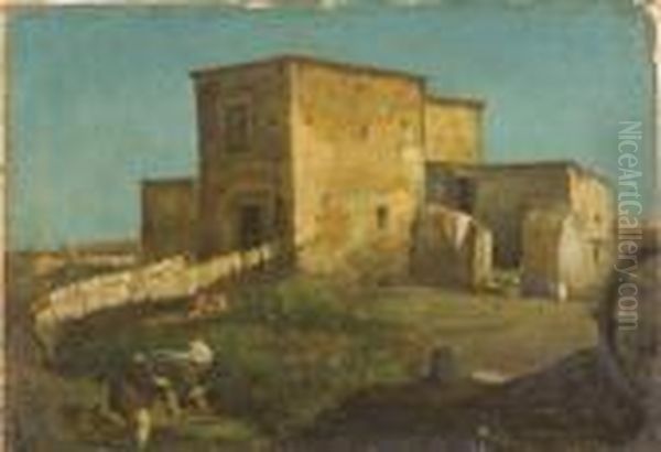 Casolari E Contadina Oil Painting by Michele Cammarano