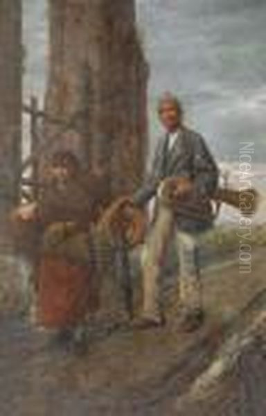 Suonatori Ambulanti Oil Painting by Michele Cammarano