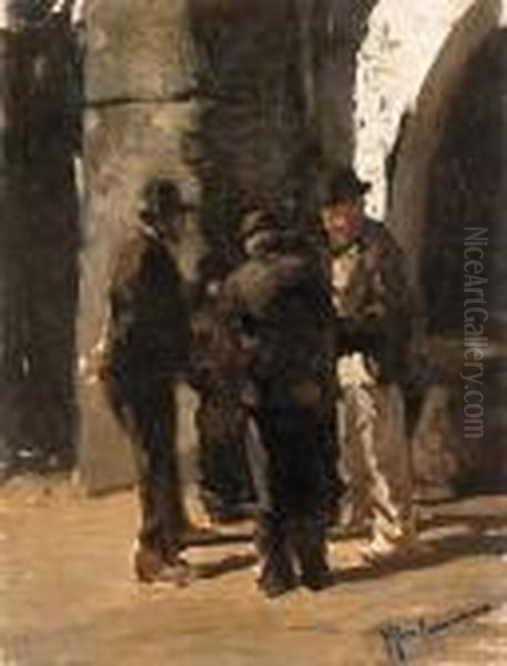 I Vecchietti Di Via San Basilio Oil Painting by Michele Cammarano