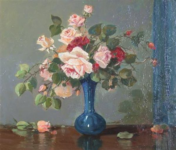 Still Life With Pink And Red Roses Oil Painting by Thomas, Tom Campbell