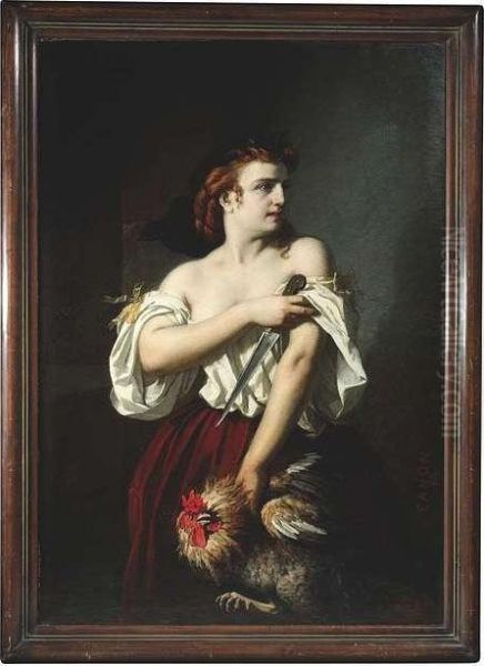 Parody On The Judith And 
Holofernes Tale From The Old Testament: A Maidservant Is In The Act Of 
Beheading A Cock Oil Painting by Hans (Johann von Strasiripka) Canon