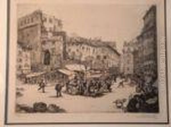 Italian Market Scene Oil Painting by Antonio Carbonati