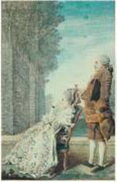 Portrait De La Comtesse De 
Lenoncourt, Nee Clairon D'haussonville, Avec Un Homme Debout Derriere 
Elle Oil Painting by Louis Carrogis Carmontelle