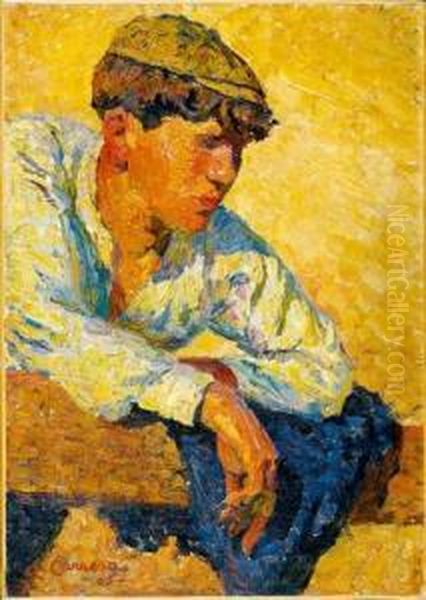 Jeune Garcon Accoude Oil Painting by Augustin Carrera