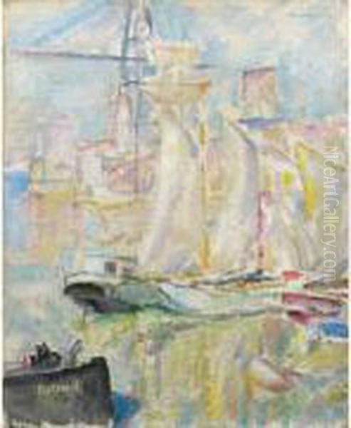 Le Pont Transbordeur Du Port De Marseille Oil Painting by Augustin Carrera