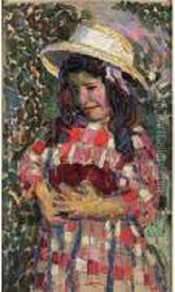Jeune Fille Au Chapeau Oil Painting by Augustin Carrera