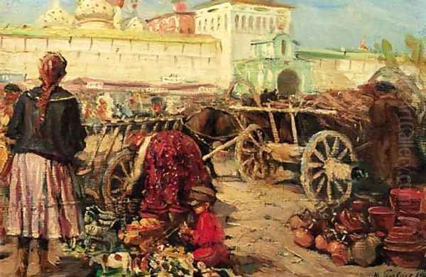 Market at the Walls of Sergeev-Posad Oil Painting by Mikhail Petrovich Botkin