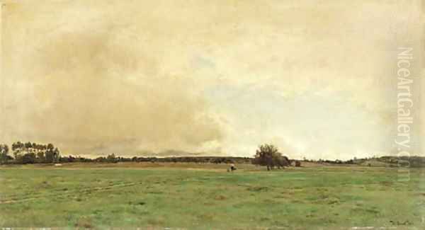 An expansive meadow Oil Painting by Victor-Jean-Baptiste-Barthelemy Binet