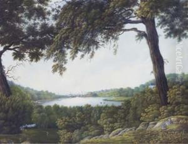 A Wooded Landscape With A Lake Beyond Oil Painting by Carl Gustav Carus