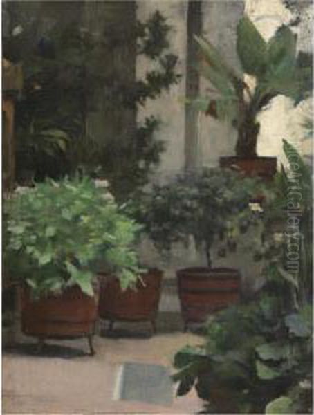Rincon De Mi Jardin (corner Of My Garden) Oil Painting by Ramon Casas Y Carbo