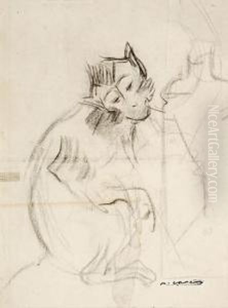 Un Mono Oil Painting by Ramon Casas Y Carbo