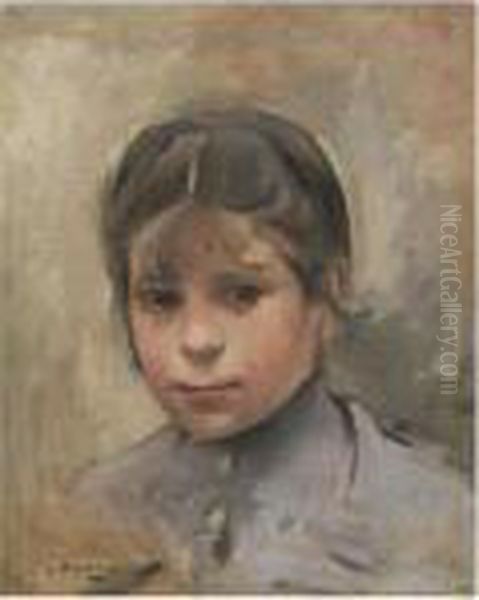Nina (portrait Of A Girl) Oil Painting by Ramon Casas Y Carbo