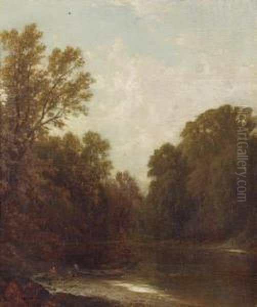On The River Oil Painting by John William Casilear