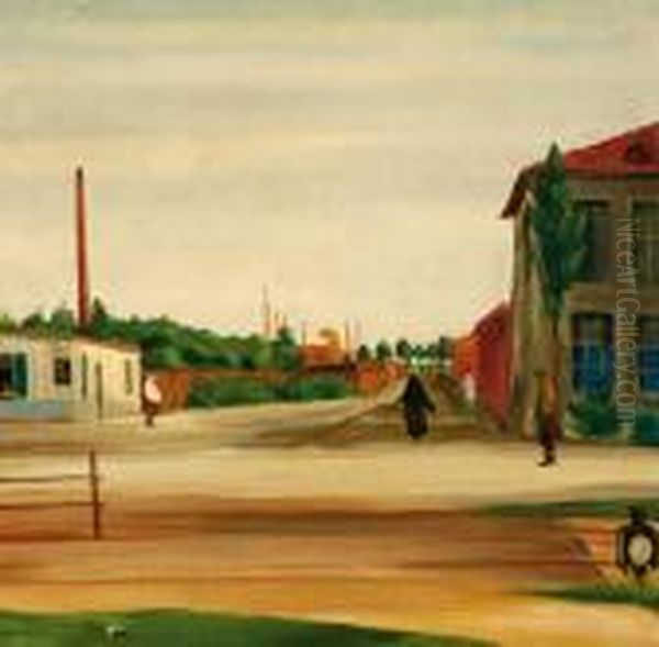 Figures On A Street Oil Painting by Theo Champion