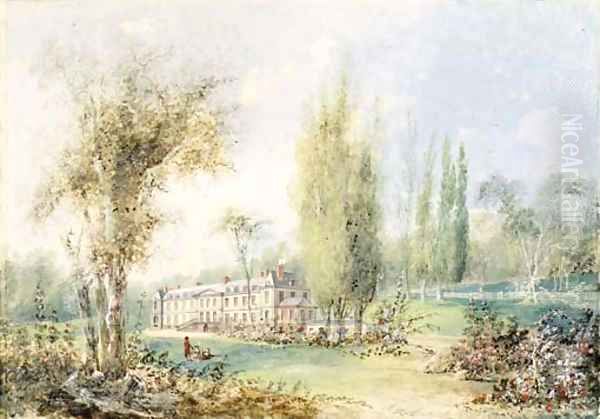 Figures in the Garden of a Country House Oil Painting by Louis Belanger