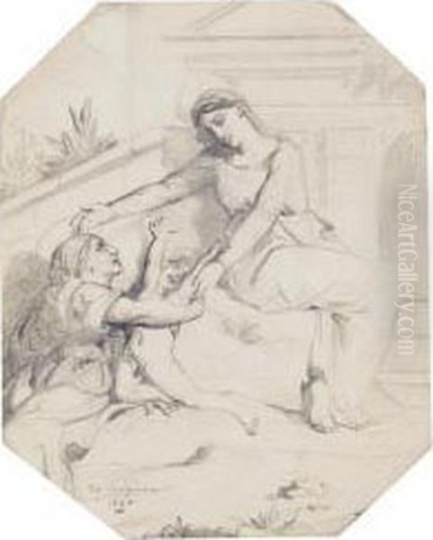 The Virgin And Child With Saint Anne Oil Painting by Theodore Chasseriau