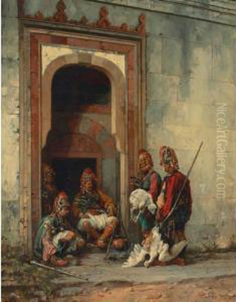 Bashi Bazouks In A Doorway Oil Painting by Stanislaus von Chlebowski