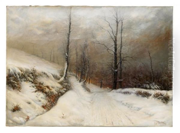 The Forest Road In Winter Oil Painting by Ivan Fedorovich Choultse