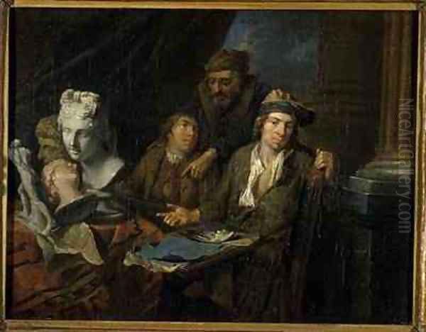 Artist's Studio Oil Painting by Balthasar Van Den Bossche