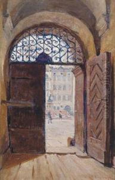 Blick Auf Einen Brunnen Bzw. Blick Durch Ein Tor Oil Painting by Tadeusz Cieslewski