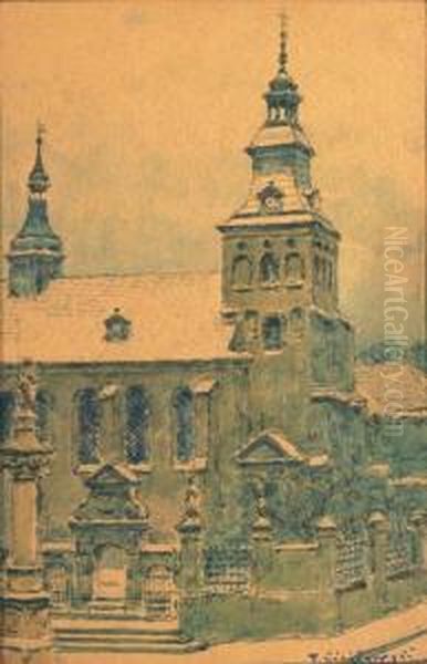 Fara W Piotrkowie Trybunalskim Oil Painting by Tadeusz Cieslewski