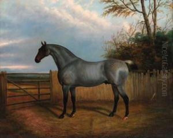 A Roan Before A Gate Oil Painting by A. Clark