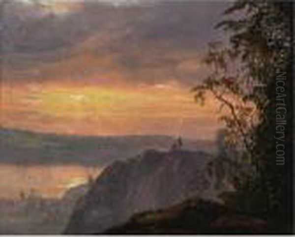 Landscape In Evening Light Oil Painting by Johan Christian Clausen Dahl