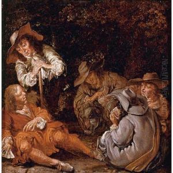 Travelers Resting On A Path Oil Painting by Pieter Codde