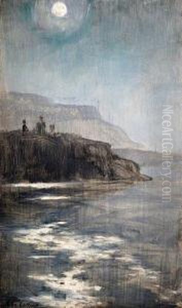 A Moonlit Coastline Oil Painting by John Maler Collier