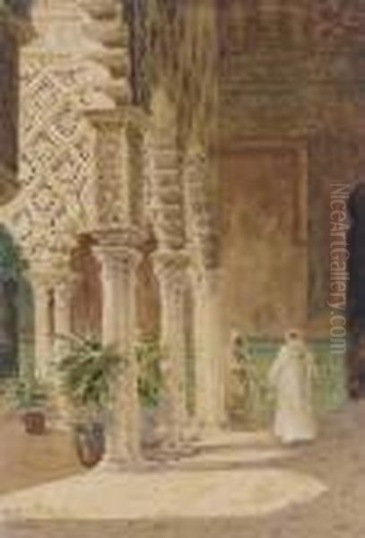 A Courtyard In The Alcazar, Seville Oil Painting by William Wiehe Collins