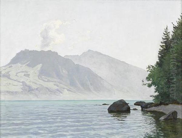Der Thunersee Von Spiez Aus. Oil Painting by Plinio Colombi