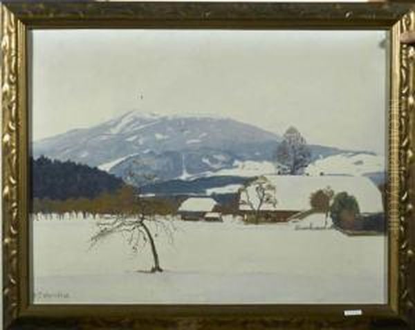 Winterlandschaft Mit Bauernhof. 1923. Oil Painting by Plinio Colombi