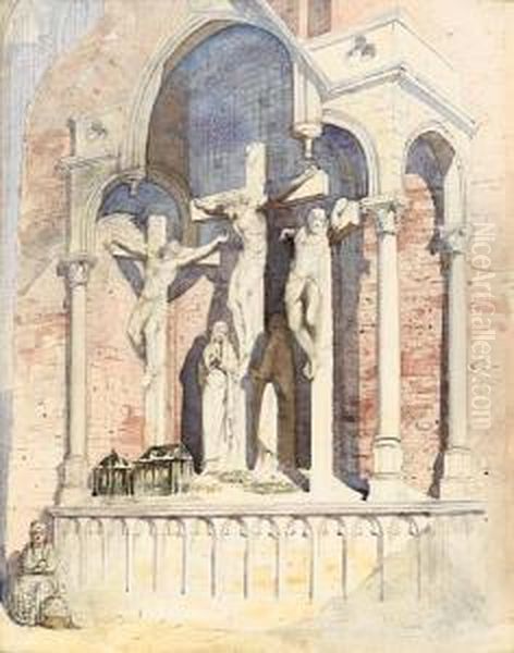 Study Of A Shrine On A Church Exterior Oil Painting by Alfred Charles Conrade