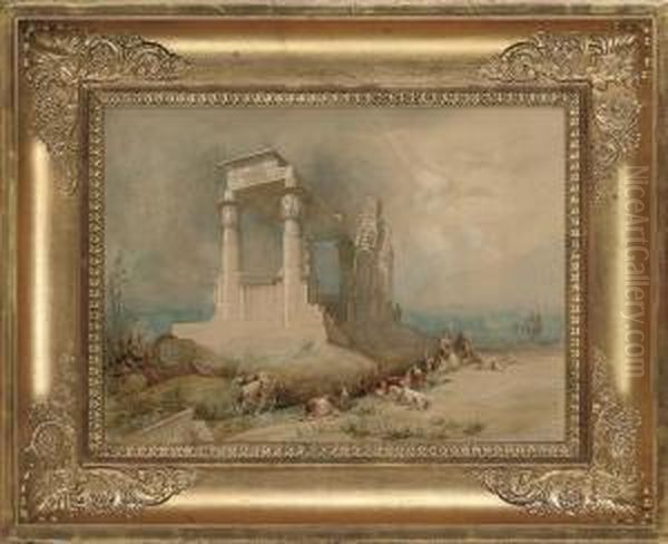 Goatherders Beside Ruins, Egypt Oil Painting by Alfred Charles Conrade